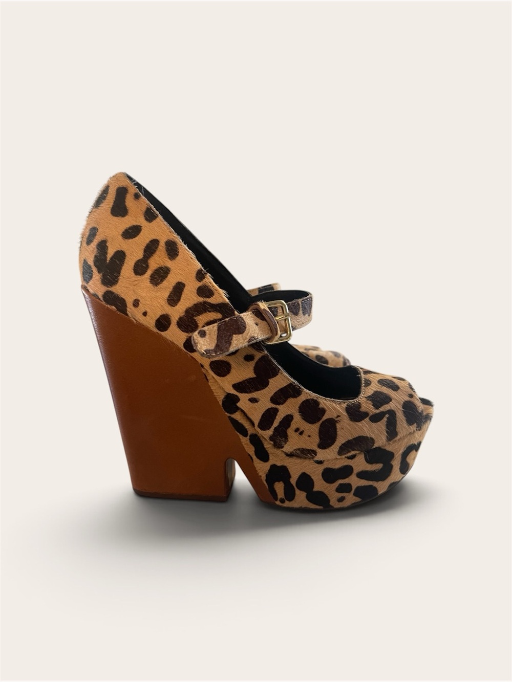 Leopard (real animal hair)Mary Jane Platform Wedge Heels - Steve Madden